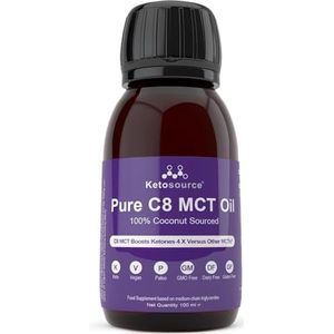Premium Pure C8 MCT-olie | Verhoogt ketonen 3x meer dan andere MCT's | Hoogste zuiverheid C8 MCT beschikbaar 99,8% | Paleo en veganistisch | BPA-vrije plastic fles van 100 ml | Ketosource®
