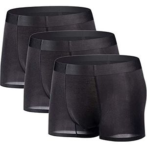 YUSHOW Boxershorts voor heren, verpakking van 3 stuks, ijszijde, mesh, sexy ondergoed, zachte en comfortabele onderbroek, transparant, ademend, zwart, S