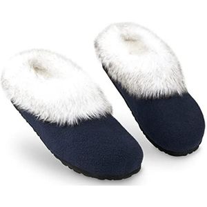 DUNLOP Damespantoffels, pluizige pantoffels voor dames, imitatiebont, huisschoenen, binnen en buiten, marineblauw, 37 EU