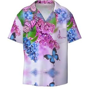 TyEdee Overhemd met korte mouwen en vlinderprint voor heren, met korte mouwen, casual overhemd met knoopsluiting, zakelijk overhemd, Zwart, XXL