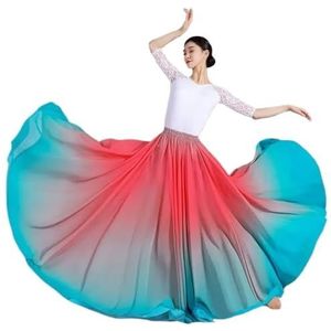 Flamencorok for vrouwen, 720 graden, volle cirkelvormige swingrok, Spaans danskostuum, volwassen, vloeiende, geplooide gelaagde rok for optredens, Halloweenfeest, rode krijtthema-outfit(Green pink_S)