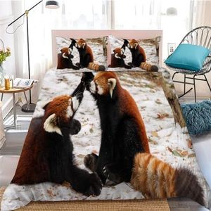NUEYSP Beddengoedset 90 x 190 cm, panda, rood, dekbedovertrek voor eenpersoonsbed, kinderen, met ritssluiting, zacht, comfortabel, ademend, microvezel, dekbedovertrek en 2 kussenslopen 65 x 65 cm