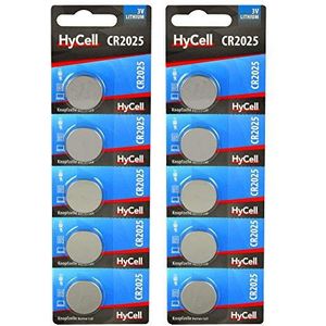 HyCell Lithium knoopcellen CR2025 3 V 10 stuks voorraadverpakking/knoopbatterijen type CR 2025 met 3 volt in eersteklas kwaliteit voor gebruik in garagedeuropener, weegschaal, klok, digitale camera