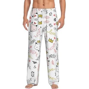 Liefde Cartoon Fox Mannen Lange Lounge Wear Broek Nachtkleding Pyjama Bottoms Nachtkleding Nachtkleding Met Zakken En Trekkoord, Wit, S