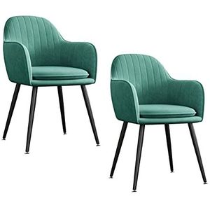 GEIRONV Kitchen Chair Set van 2, 47 × 44 × 83cm for woonkamer slaapkamer appartement make-up stoel fluwelen zwarte metalen benen eetkamerstoel Eetstoelen (Color : Green)