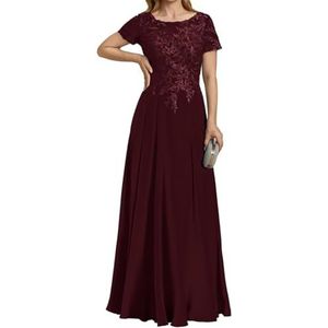 AHERKLL Kant Applique Moeder Van De Bruid Jurken Korte Mouw A-lijn Formele Avond Feest Grootmoeder Jurken HAH039, Bordeaux, 42