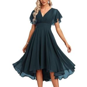 Chiffon bruidsmeisjesjurken voor dames, korte avondjurken, cocktailjurken, grote maten, Turkoois, 40