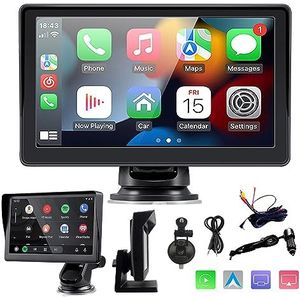 sunweyer Sunweyer Draadloze Carplay & Android Auto Scherm, Draagbare Auto Stereo, 7 inch IPS Touchsreen Display, Ondersteuning 1080p Backup Camera & Bluetooth/AUX/FM-zender