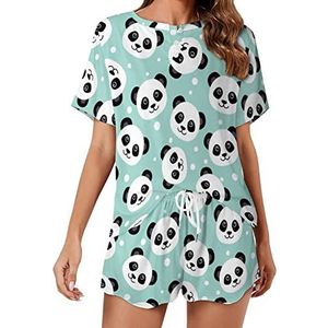 Leuke Panda Zachte Womens Pyjama Korte Mouw Pyjama Loungewear met Zakken Gift voor Thuis Strand M