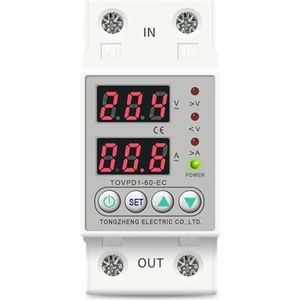 Instelbare overspanningsbeveiliging en onderspanningsbeveiligingsrelais-monitor stroombegrenzing 60 A 230 V TOVPD1-63-EC 1 pc (maat: 60A)