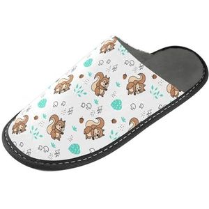 LI ZHI XIN Volwassen Pluche Slippers Dames Flanel Warme Huis Schoenen Met Antislip Mens Indoor Slippers Met PVC Zool Maat 4-11 Dieren Eekhoorns Bladeren Noten, Meerkleurig, 4/5 UK