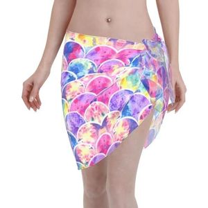 Mooie regenboogkleuren zeemeerminprint elegante strandwrap, bikini cover-up, badkleding jurk, voor vrouwen, perfect voor zwembad en resort, Zwart, One size