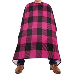 Haarknipschort 140 x 168 cm, roze buffel geruit, kappersschort, zacht haar, styling, cape, verstelbare professionele saloncape, voor kinderen, volwassenen, salon