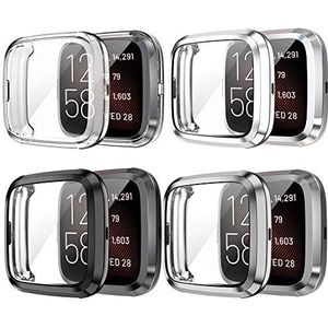 Yikamosi Screen Protector Compatible with Fitbit Versa 2,Soft TPU Full Coverage Protective Case Cover Compatible with Fitbit Versa 2/Versa 2SE,4PC(Clear,Silver,Black,Gray)
