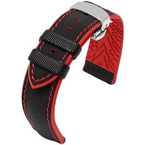 Horlogebandjes voor mannen en vrouwen, horlogeband 20 mm antislip slijtvaste nylon band met snelsluiting for duiksporten, kleur sluiting optioneel (Color : Black With Red, Size : 24mm Black Clasp)