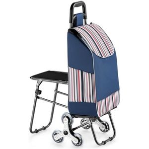 Draagbare boodschappenwagen met stoel voor senioren, opvouwbare roltrap met trappen en wielen, praktische en gebruiksvriendelijke boodschappenwagen
