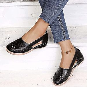 Sandalen Met Sleehak Voor Dames Zomer Comfortabele Slippers Uitgesneden Vintage Casual Orthopedische Schoenen Kunstleer Ronde Neus Gesloten Teen Strandschoenen Voor Buiten,zwart,EU40/US8