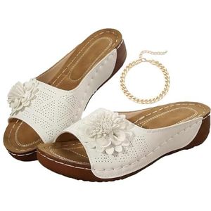 Comfortabele Antislip Effenkleurige Sandalen Met Open Teen En Sleehak For Dames For De Hele Dag Wandelen Casual Slipper Met Boogondersteuning(White,45)