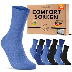 10 paar Diabetessokken heren dames zonder elastische band & zonder naad sokken Diabetici met Comfortband katoen 39-42 Zwart Blauw Navy