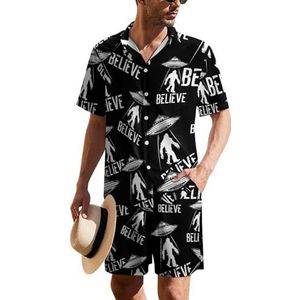 Bigfoot Believe Hawaiiaanse pak voor heren, set van 2 stuks, strandoutfit, shirt en korte broek, bijpassende set