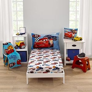 Disney Cars Radiator Springs Wit, Blauw en Rood Lightning McQueen en Tow-Mater 2-delige Peuter Lakenset - Hoeslaken en Omkeerbare Kussensloop
