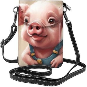 SSIMOO Naughty Pig Baby stijlvolle lederen crossbody flip case, vrouwen ruime telefoontas, mobiele telefoonhoes tas