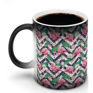 Flamingo Vogel En Tropische Bloemen Aanpassen Magic Warmte Veranderende Mok Keramische Cup Koffie Mokken Warmtegevoelige Grappige