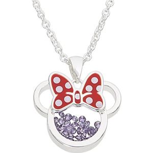 Disney Minnie Silver Plated Brass met rode Enamel Bow February Birthstone Floating Stone Necklace CF00308SFEBL-Q.PH