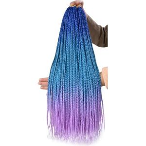 Lange rechte 3x boxvlechten haarextensies synthetisch haar ombre kleurrijk dun boxvlechten haar for vrouwen(3-4)