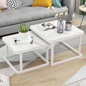 Moderne kamer koffietafel nestelen salontafel, moderne accent nesttafel set van 2, eenvoudige stijl bijzettafel, gehard glas vierkant ontwerp robuust stalen frame, voor kamer kantoor Ba (kleur: wit,