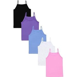 TupTam Meisjes Spaghetti Onderhemd Tops 5 Pack, Roze Paars Blauw Zwart Grijs, 122-128