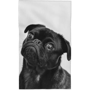LZNJZ Handdoek van 40 cm x 70 cm, zwarte doffe mopshond handdoeken voor badkamer, keuken, theetafel