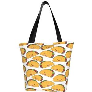 BeNtli Schoudertas, grote linnen tas, casual tas voor vrouwen, herbruikbare boodschappentassen, schattige taco, Als afbeelding, Eén maat