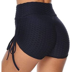 fcya Ruched Booty Shorts voor Vrouwen Scrunch Butt Push Up Gym Yoga Running Sport Shorts Hoge Taille Workout Yoga Shorts Zomer Hot PantsM-marineblauw