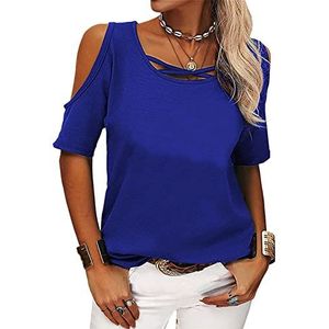 Dames koude schouder tops strappy losse korte mouw blouse basic V-hals T-shirts vrouwen korte mouw koude schouder off shoulder dames casual effen kleur off-the-shoulder losse korte mouwen T-shirt,