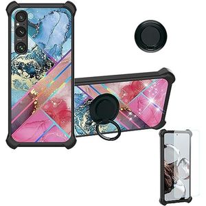 Aroepurt Hoesje voor Sony Xperia 1 V Hoesje Compatibel met Sony Xperia 1 V Telefoon Case Cover [met Gehard Glas Screenprotector] [Harde PC + Zachte Siliconen] [Ringondersteuning] [Kleurrijk Reflect