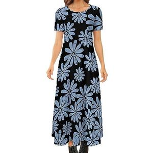 Hippie Vredesteken Bloem Vrouwen Zomer Casual Korte Mouw Maxi Jurk Ronde Hals Gedrukt Lange Jurken 7XL