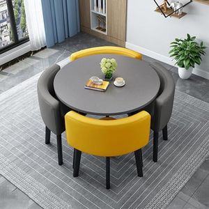 Conferentietafel met stoelen, receptietafel en stoelcombinatie, ronde kantoortafel met stoelen, set van 4, ruimtebesparend, geschikt voor lounge