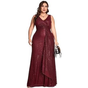 Galajurken met pailletten for dames, V-hals en gerimpelde cocktailjurken(1XL)