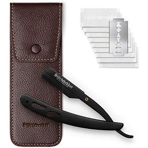 Störtebekker® straight razor in handgemaakt lederen etui incl. styptisch potlood - Straight Razor met scheergids [10 Störtebekker mesjes] - cadeau idee - scheerset - nat scheermes in premium kwaliteit