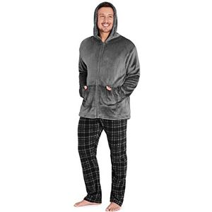 CityComfort Heren Pyjama, Fleece Heren Pyjama, Slim Fit Warme Pyjama voor Mannen (Houtskool, L)