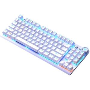 QPSJXN 87 Mechanisch gamingtoetsenbord, draadloos, 3 modi, 2,4 g, bluetooth, bekabeld, compatibel met Windows Android (wit-blauwe schakelaar)