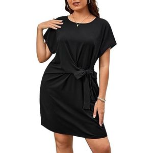 voor vrouwen jurk Plus gestrikte jurk met vleermuismouwen aan de voorkant (Color : Noir, Size : 4XL)