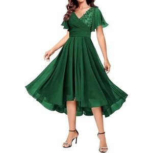 YIANN Dames chiffon thee lengte moeder van de bruid jurken met mouwen V-hals A-lijn formele feestjurk, Emerald Groen, 40