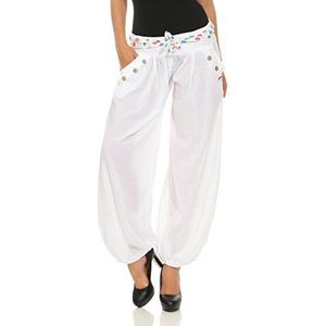 malito dames pofbroek in effen kleuren | lichte stoffen broek | super Vrijetijdsbroek voor aan het strand | Harembroek - nochalant 3417 (wit)