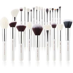 Jessup Make-up Borstel 25 Stuks Professionele Make-up Kwasten Set Foundation Poeder Oogschaduw Blush Lippenstift Natuurlijk Synthetisch Haar Borstels Kit Wit/Zilver T235