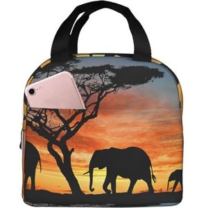 Lunchbox met Afrikaanse olifantenprint voor dames en heren, herbruikbare lunchtas geïsoleerd, voor werk, reizen, picknick