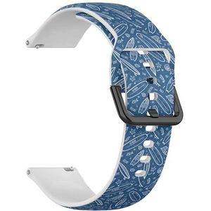 RYANUKA Compatibel met Ticwatch Pro 3 Ultra GPS/Pro 3 GPS/Pro 4G LTE / E2 / S2 (Blauw Wit Outlines Doodle Surfboards) 22 mm zachte siliconen sportband armband band, Siliconen, Geen edelsteen