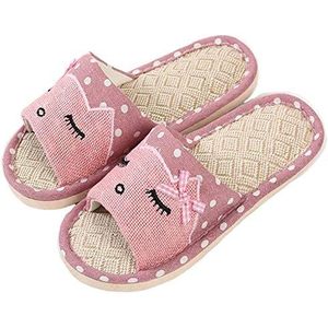 APIKA Linnen Paar Thuis Slippers Japanse Stijl Kinderplezier Cartoon Slippers Ademend Antislip Bodem Licht Cadeau met Liefde (40/41 EU, Roze)