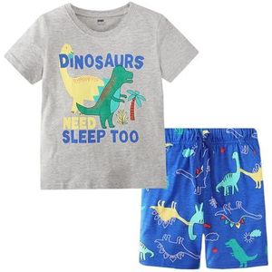 Skmanthn Katoenen pyjamaset voor kinderen, 2-delige dinosaurus-pyjamaset voor jongens, 2-8 jaar, Dinosaurussen 1, 5-6 Jaren
